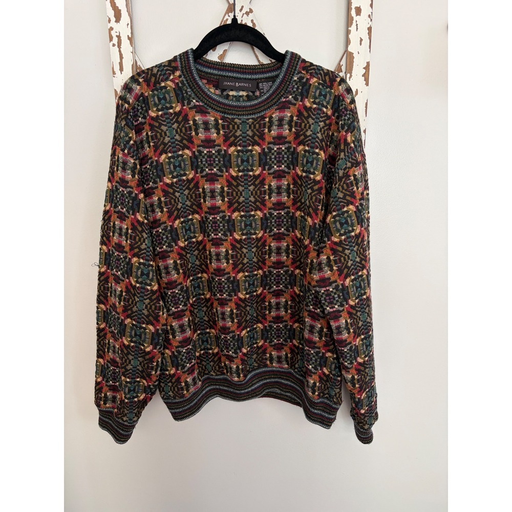 Vintage Jhane Barnes Wool Blend Sweater Mens Medium Pullover Geometric 90s Baggy